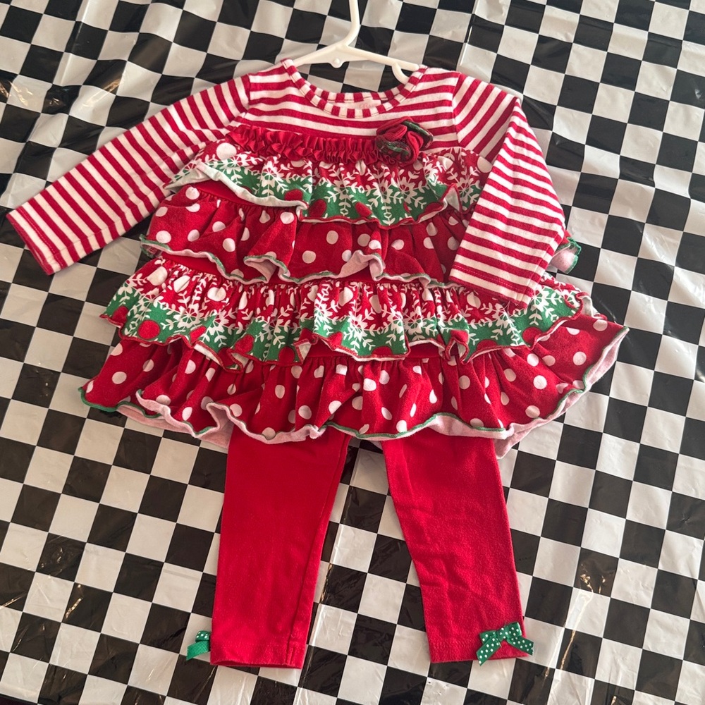 Bonnie Baby Red and White Striped Christmas Outfit